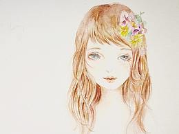 水彩日系少女頭像