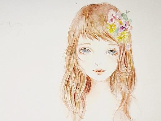 水彩日系少女头像
