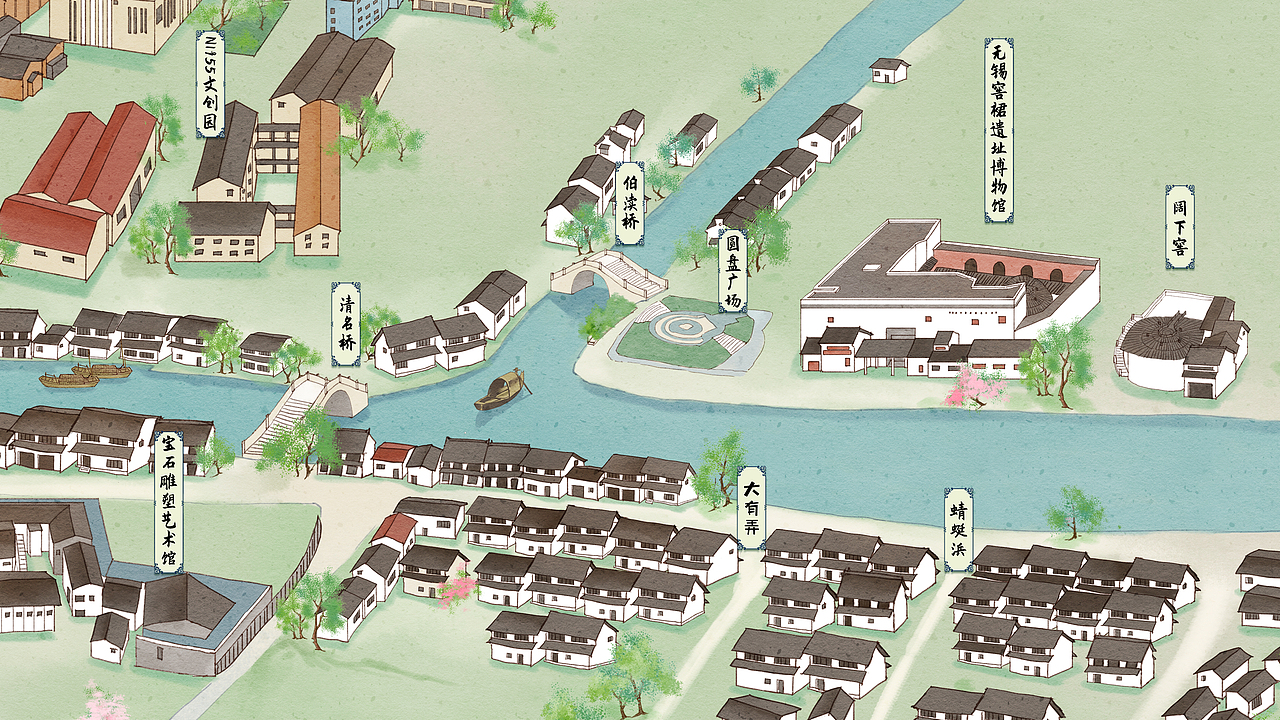 清名桥古运河景区-手绘地图（图ZMjU5NTQ2Mjky） - 商业插画 - 站酷设计师无轩花莳记原创素材 - 站酷ZCOOL