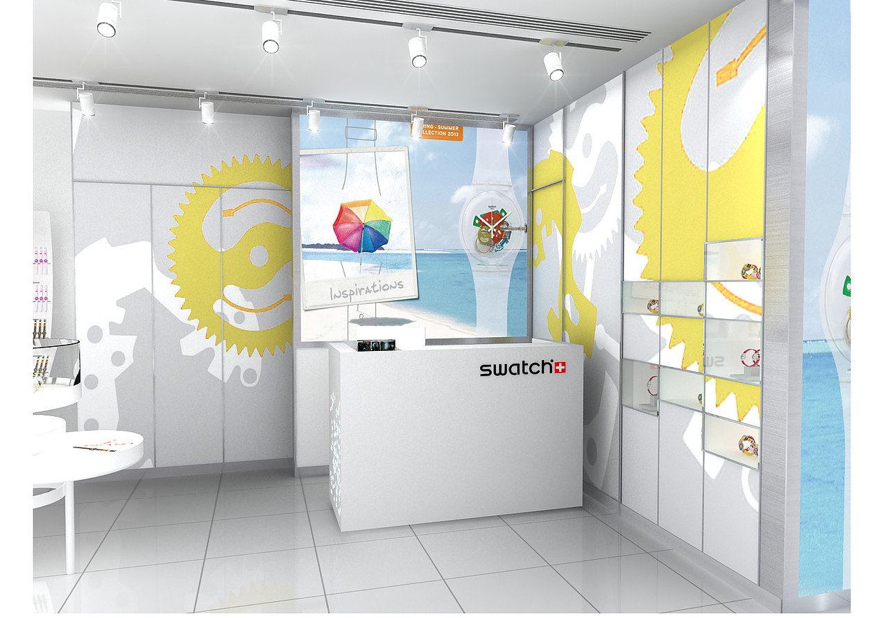 珠宝饰品行业空间设计-SWATCH手表三亚免税店空间设计-墨尔本视觉设计空间设计