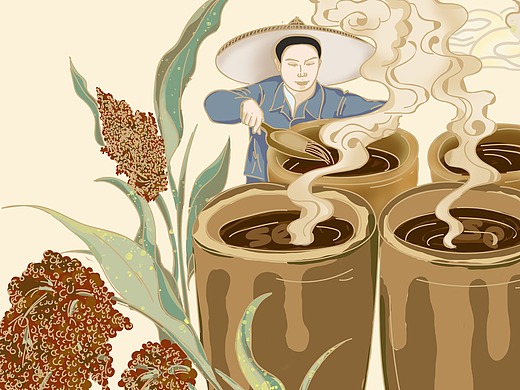 商业插画——酱油,醋,大米,藤茶产品插画