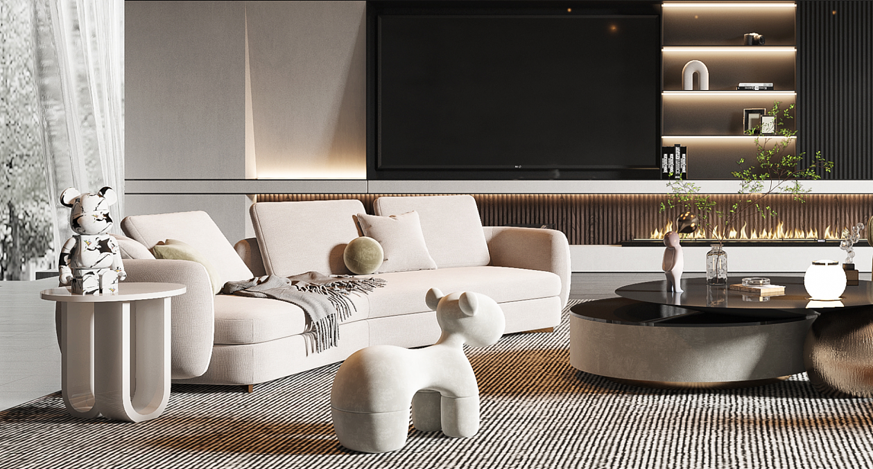 现代客餐厅全景效果图设计