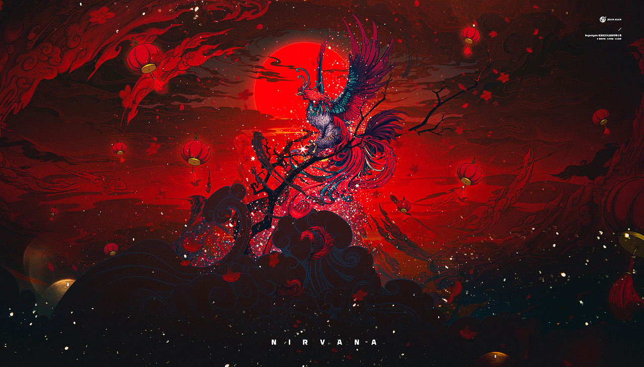 涅盘凤凰来仪衍生版鸡年春节中国风插画