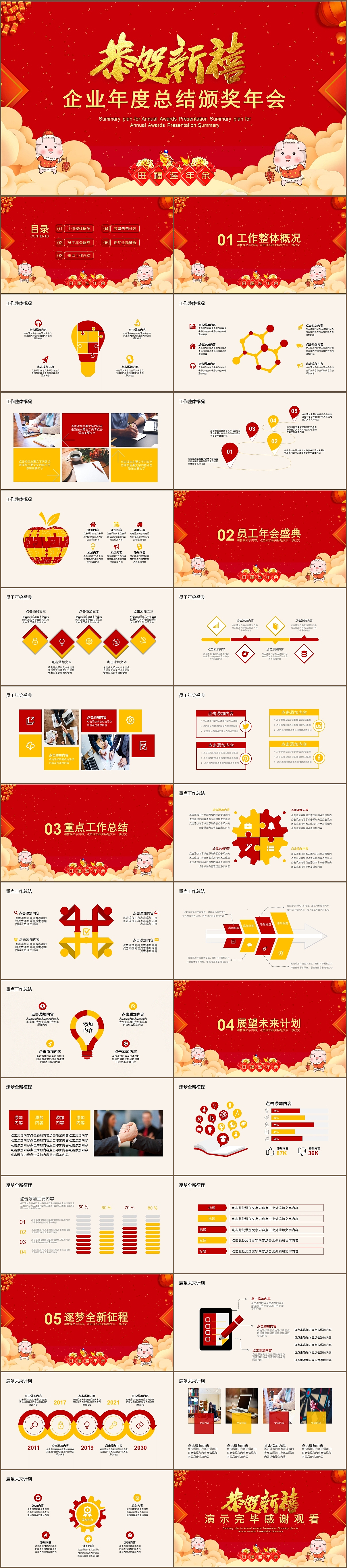 恭贺新春猪年大吉公司企业年终总结年会颁奖PPT模板