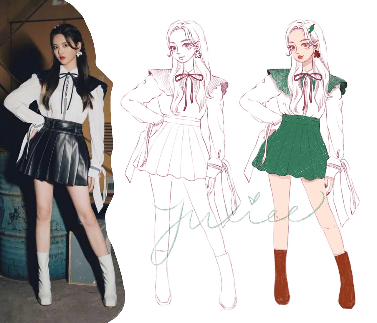 少女全身速写照片转插画