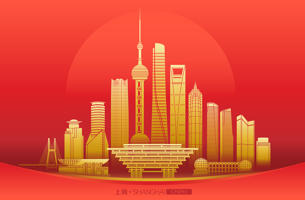 上海天际线矢量插画