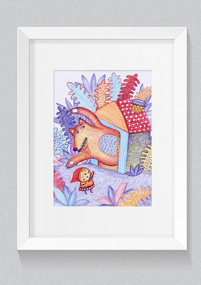 彩色圆珠笔手绘童趣插画