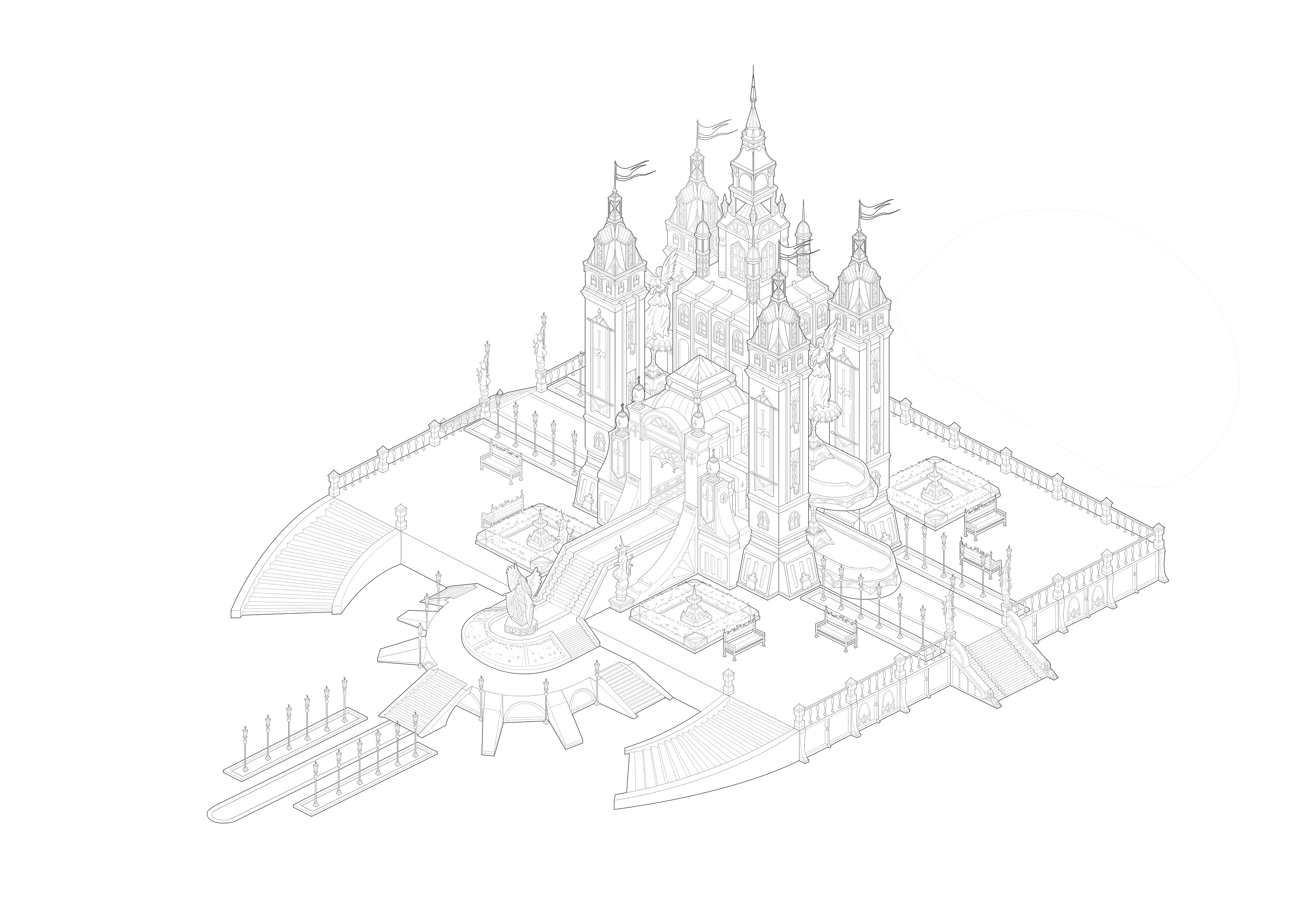 城堡素描复杂图片