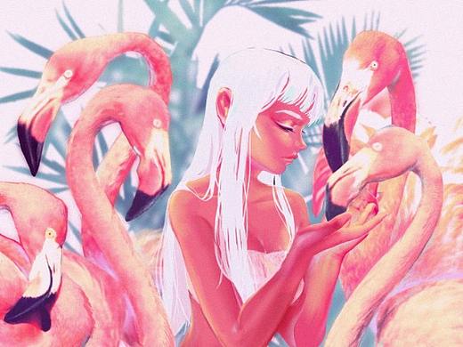 【插画】火烈鸟女孩（个人主页-ZNDk1Nzk3OTY=） - 创作习作 - 站酷设计师ZS的摸鱼集原创素材 - 站酷ZCOOL