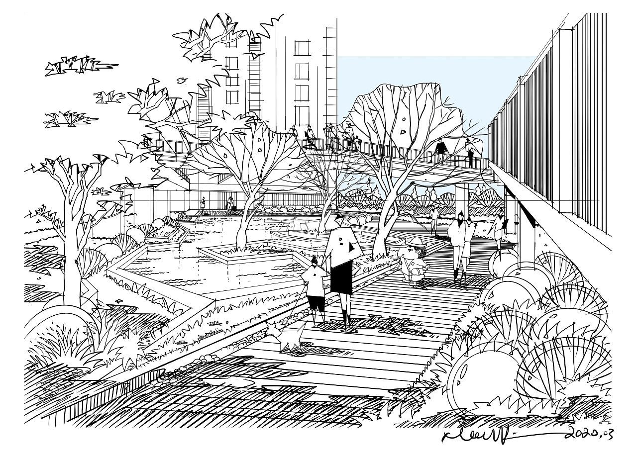 环境景观建筑手绘效果图线稿图|空间|景观设计|汉武手绘 - 原创作品 - 站酷 (ZCOOL)
