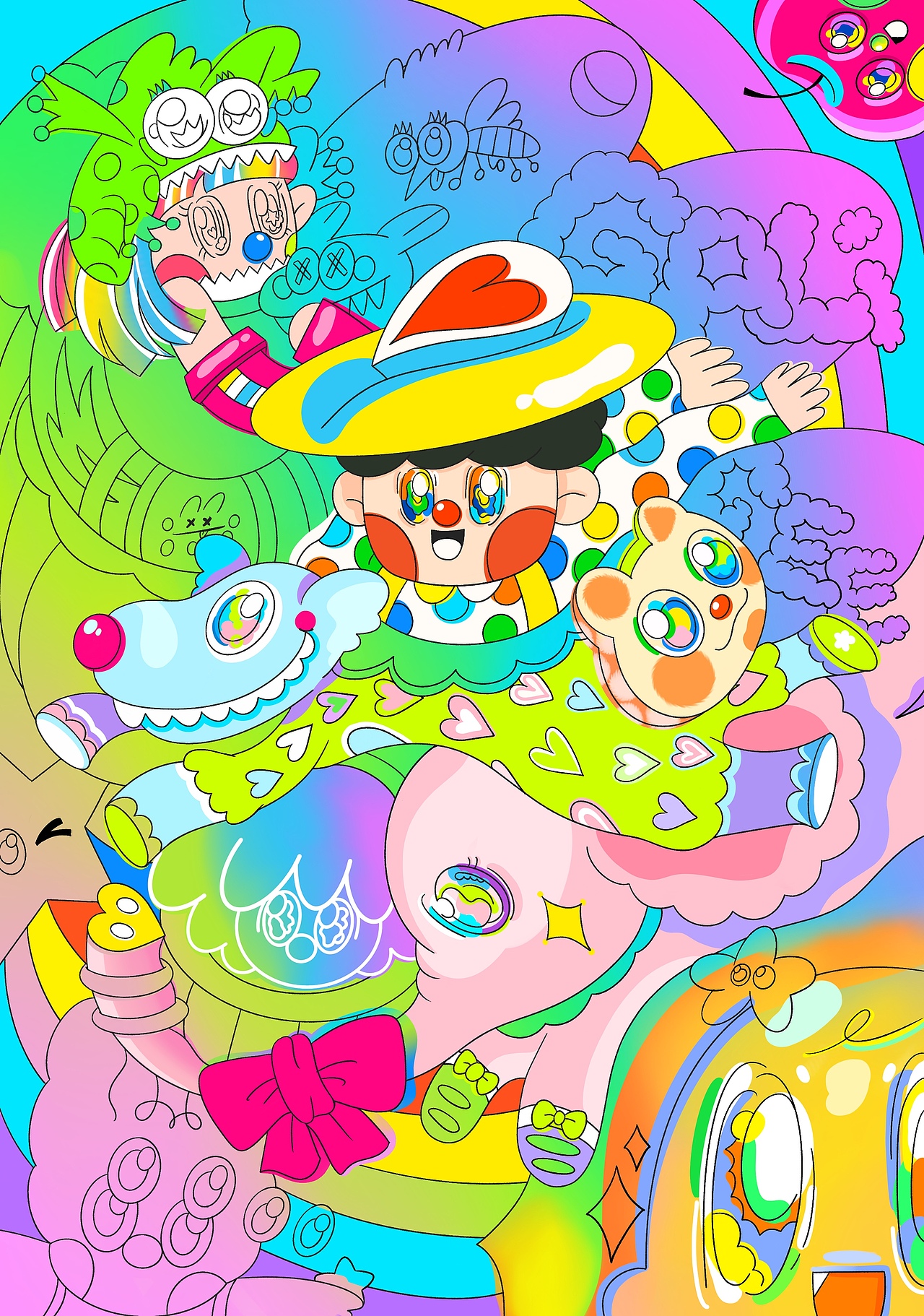 原创插画练习 | 和肚肚在可以无限想想的泡泡糖世界