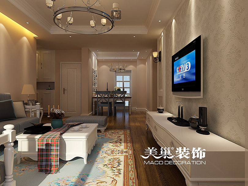 昌建誉峰124平三室两厅简欧风格装修效果图——客餐厅一览