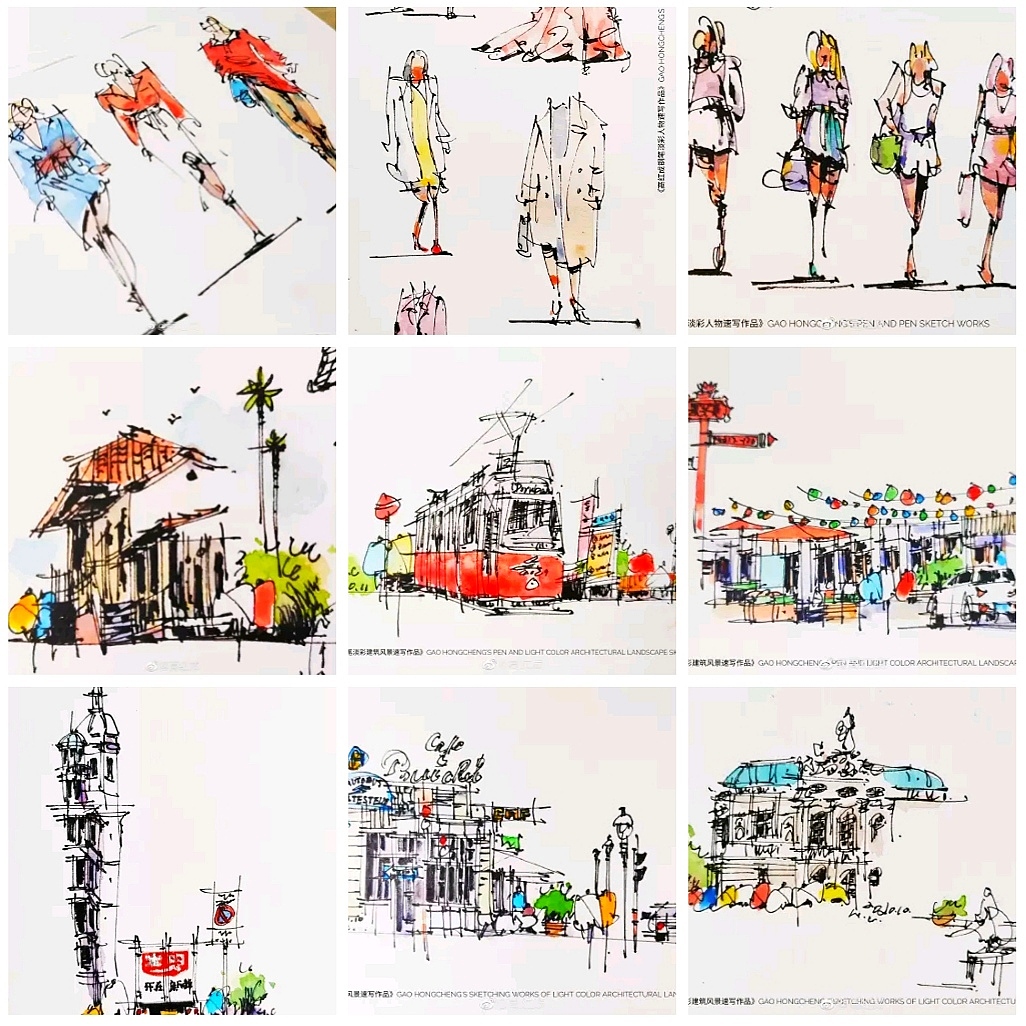 《高红成钢笔淡彩人物风景速写作品集》（图ZMjMxMDk4MTcy） - 绘画 - 站酷设计师钢笔淡彩建筑风景原创素材 - 站酷ZCOOL