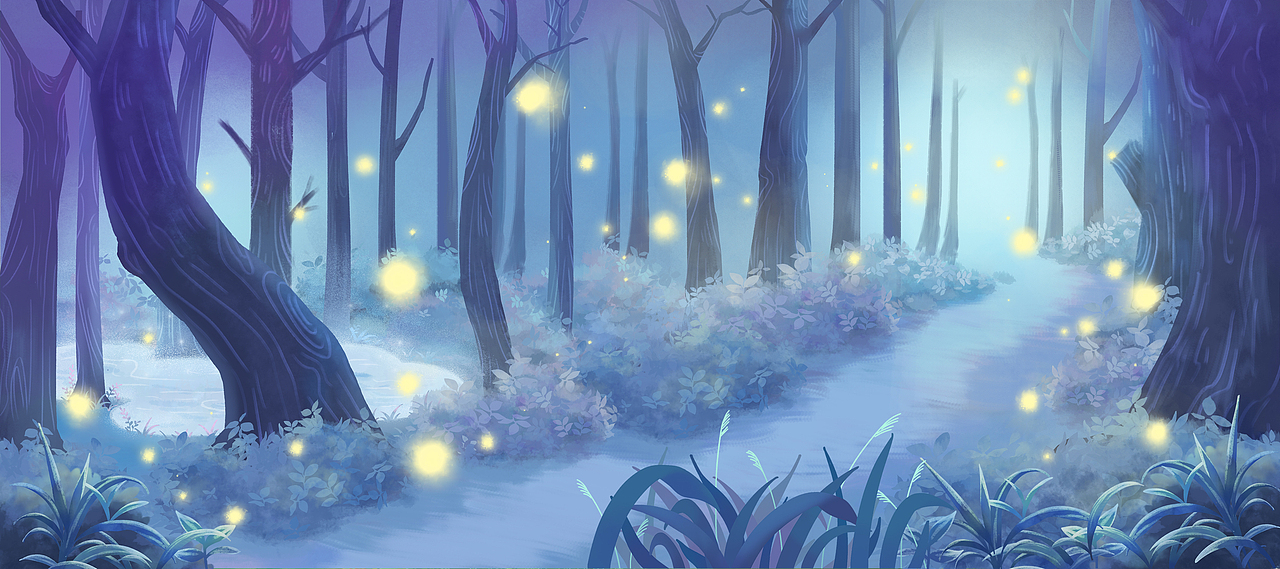 夜晚的森林 此处的场景有景深,配合最后动画结尾镜头渐出的效果