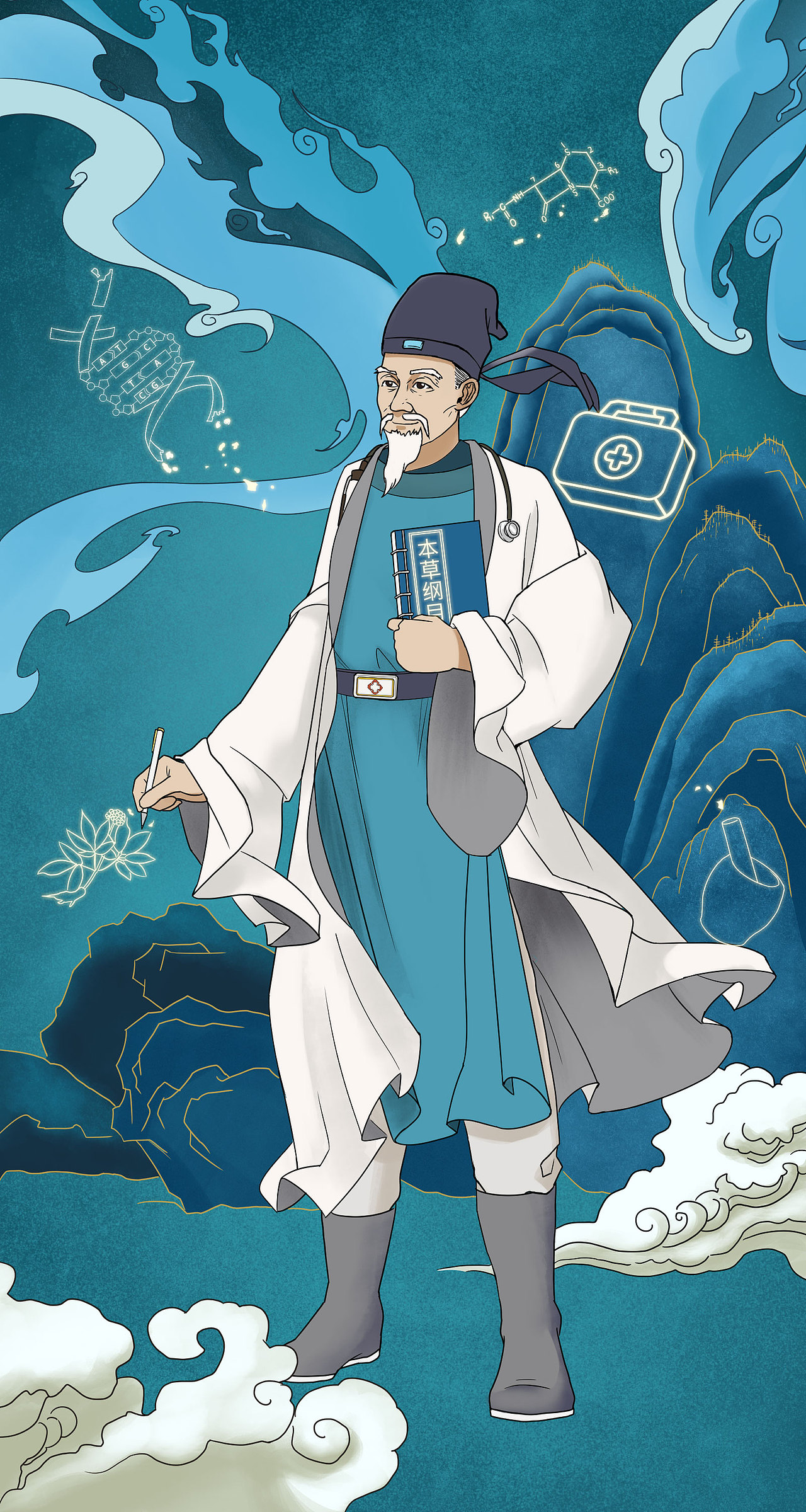 h5插画(财神 李时珍 文昌帝君 李时珍)