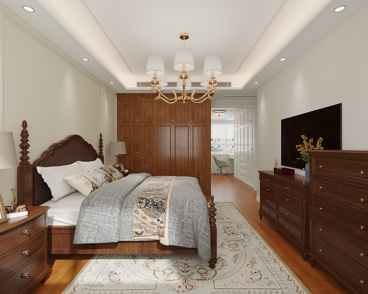 美式卧室效果图表现