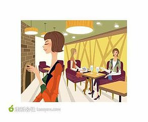 情侣喝咖啡插画