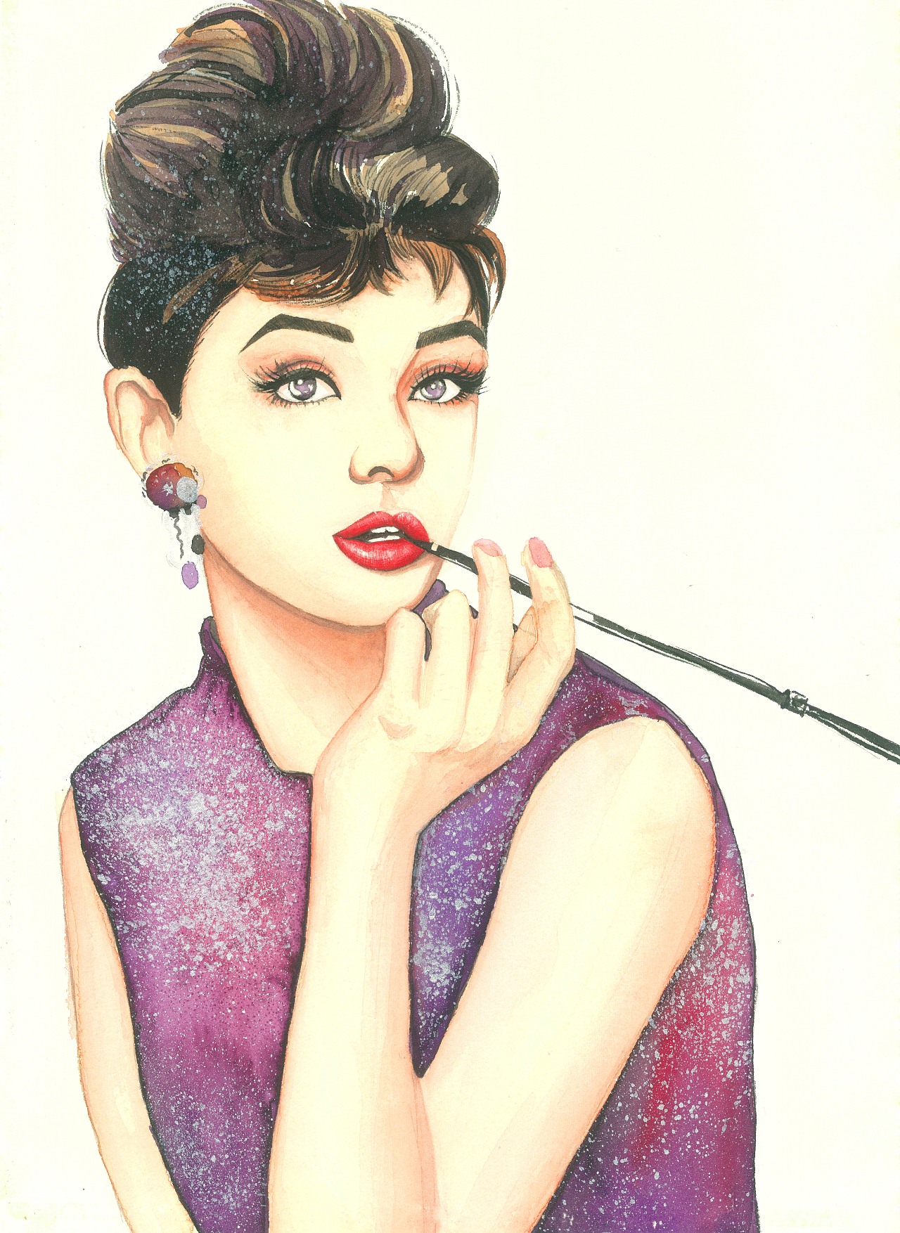 奥黛丽赫本水彩插画《永恒之爱》