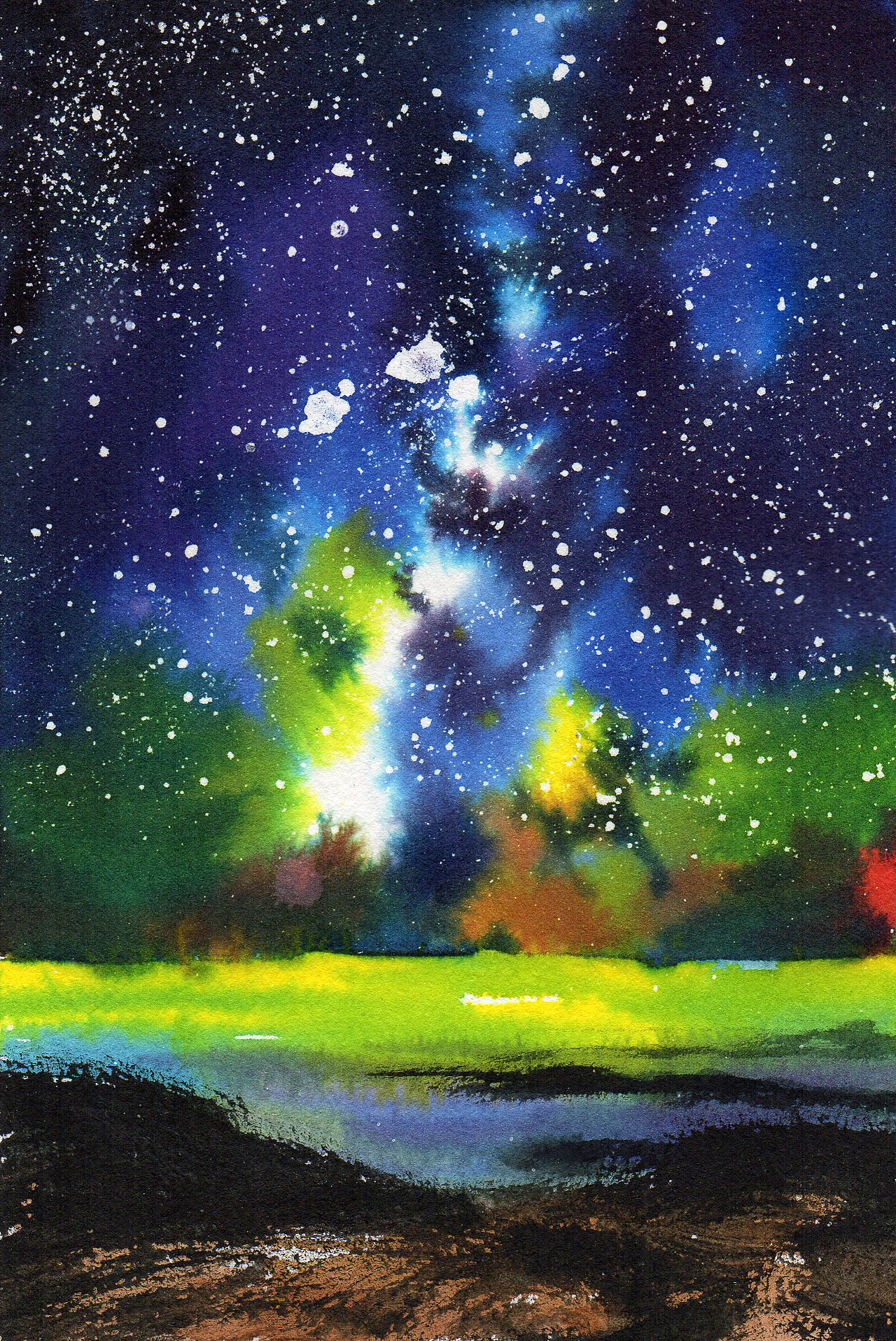 2017上半年年度总结1水彩星空夜与海浪