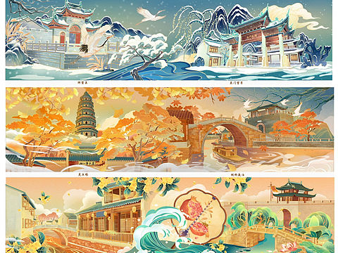 国风插画商稿—节气风景长卷（接稿）