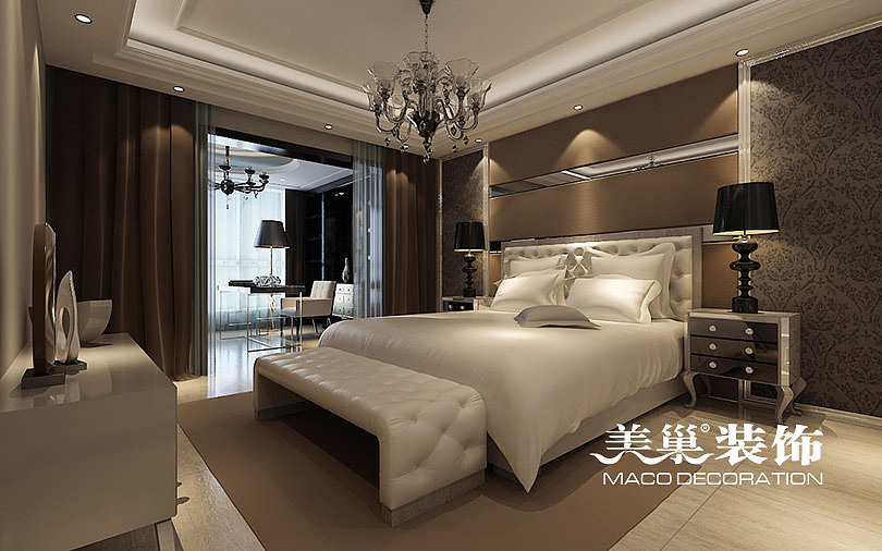 银河丹堤220平别墅装修现代案例——主卧室