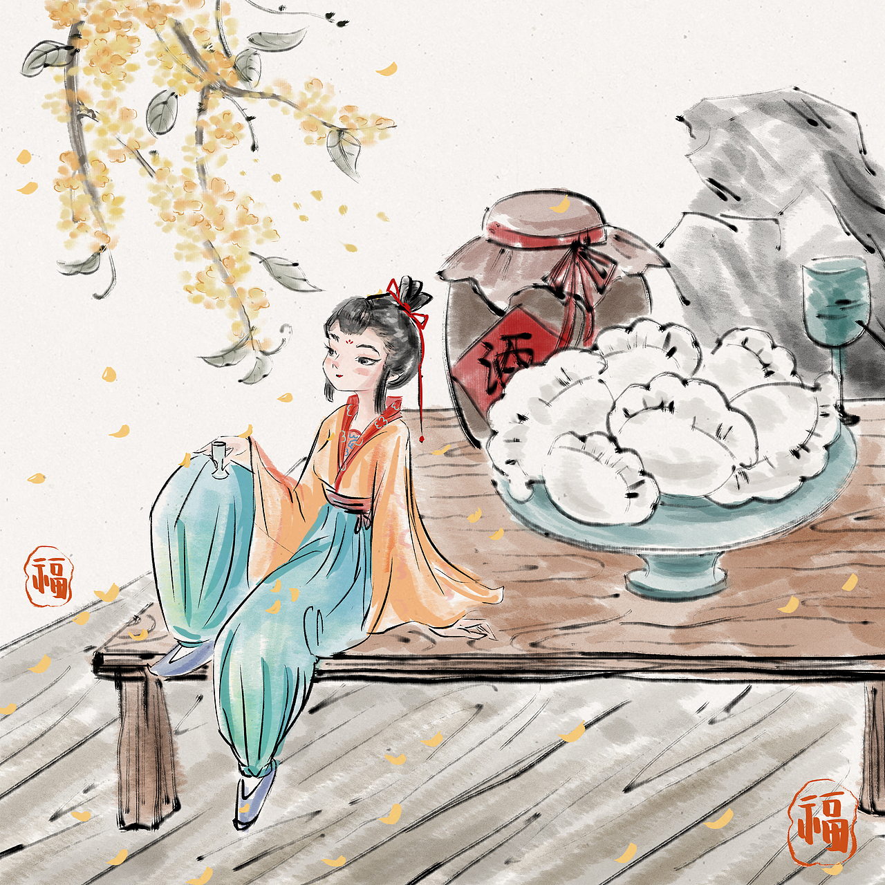 新年主题的水墨国画（图ZMjgxMjc0OTA4） - 商业插画 - 站酷设计师玉先森原创素材 - 站酷ZCOOL