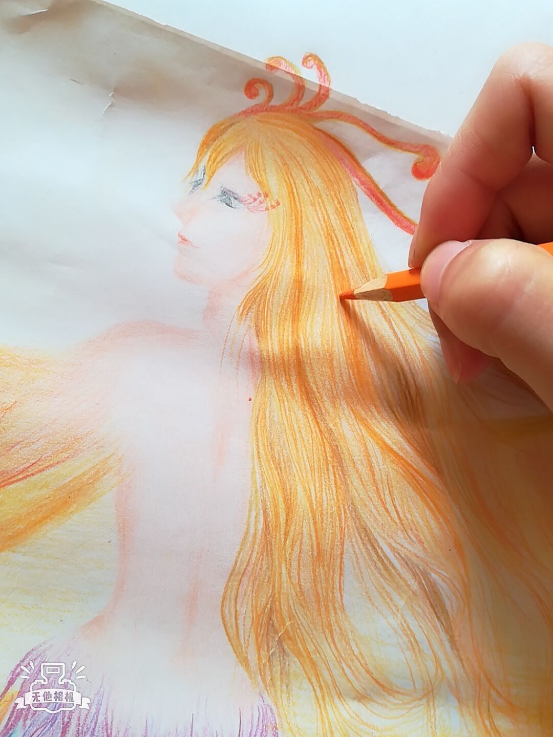原创 凤凰人 创意 手绘 彩铅画