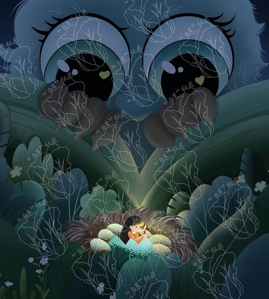 儿童插画,摘枇杷,旅游,夜晚