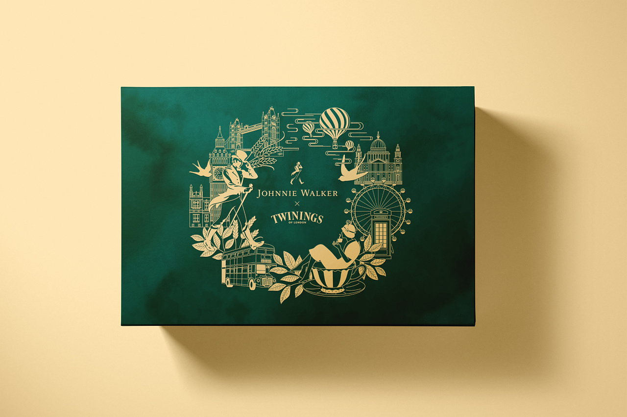 尊尼获加 x 川宁英伦联名礼盒 插画包装设计