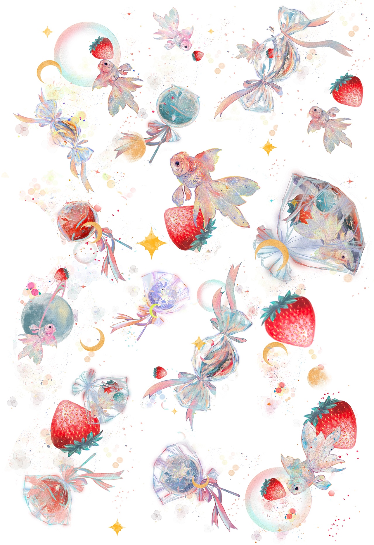 星月金鱼糖（图ZMjU2NDY5OTI4） - 商业插画 - 站酷设计师纸纸酱原创素材 - 站酷ZCOOL