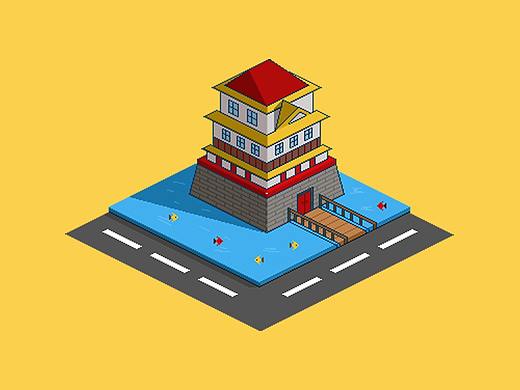 像素风游戏25d建筑插画