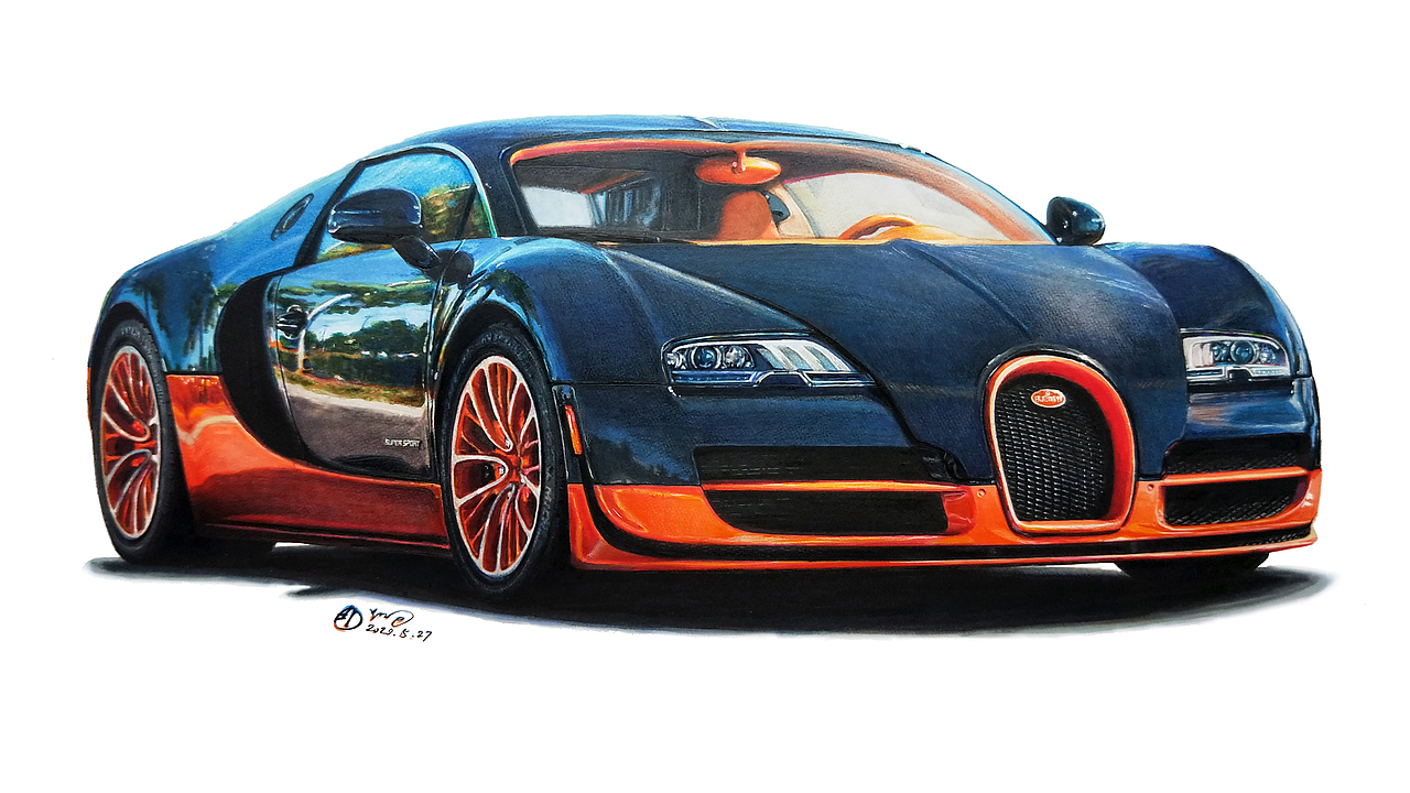 汽车手绘布加迪威龙2013款曾经的最速量产车王者