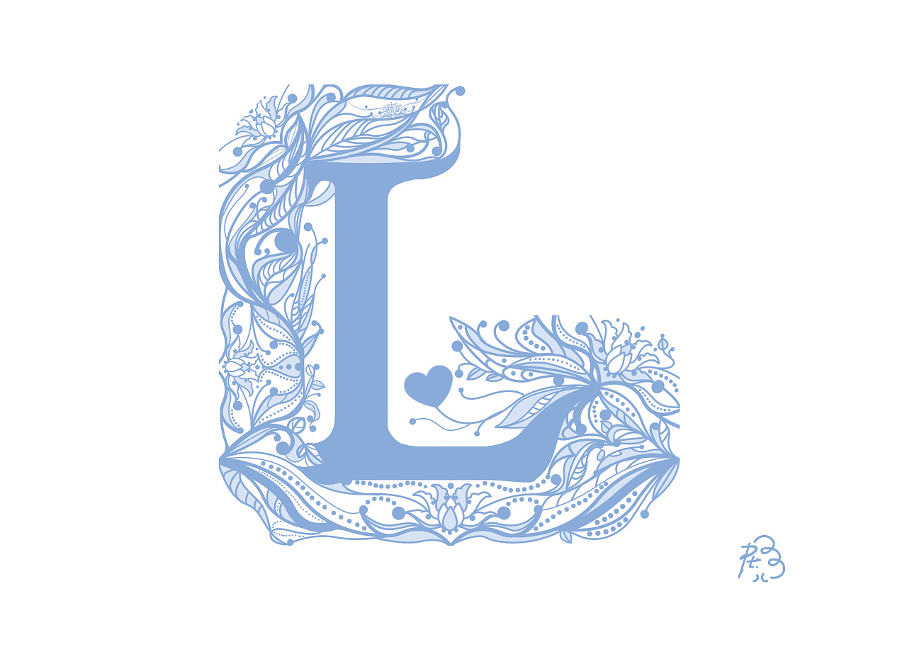 根据两人姓的首字母"lg",字母g用植物来表现,代表着女性的柔美;字母l