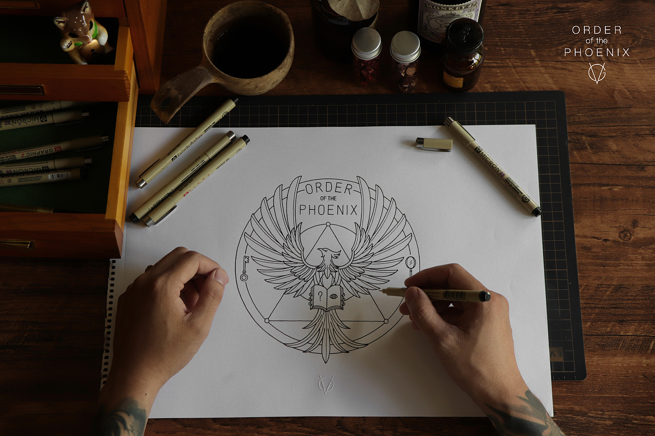 徽章logo设计-凤凰社剧本杀-复古风格