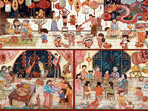 新年插画,龙年插画。