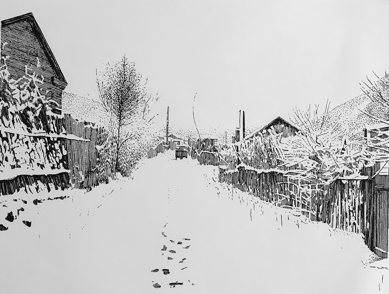 黑白漫画雪景图片