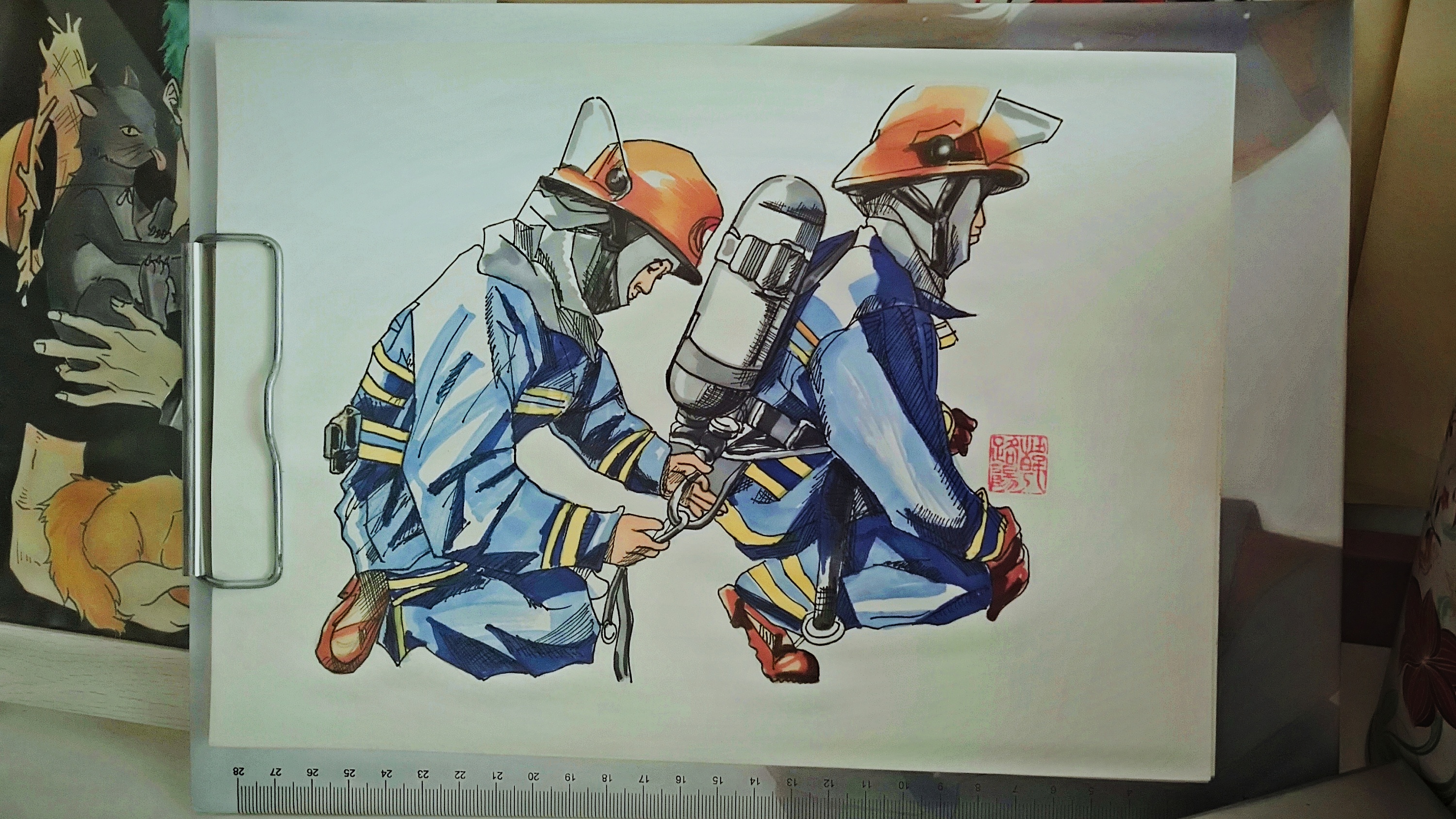 消防员绘画素描_万图壁纸网