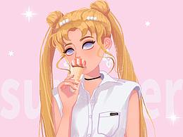 [原创手绘插画]重画水冰月