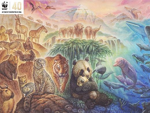 为 WWF（世界自然基金会）绘制的纪念邮票
