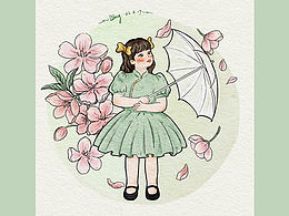 樱花女孩插画
