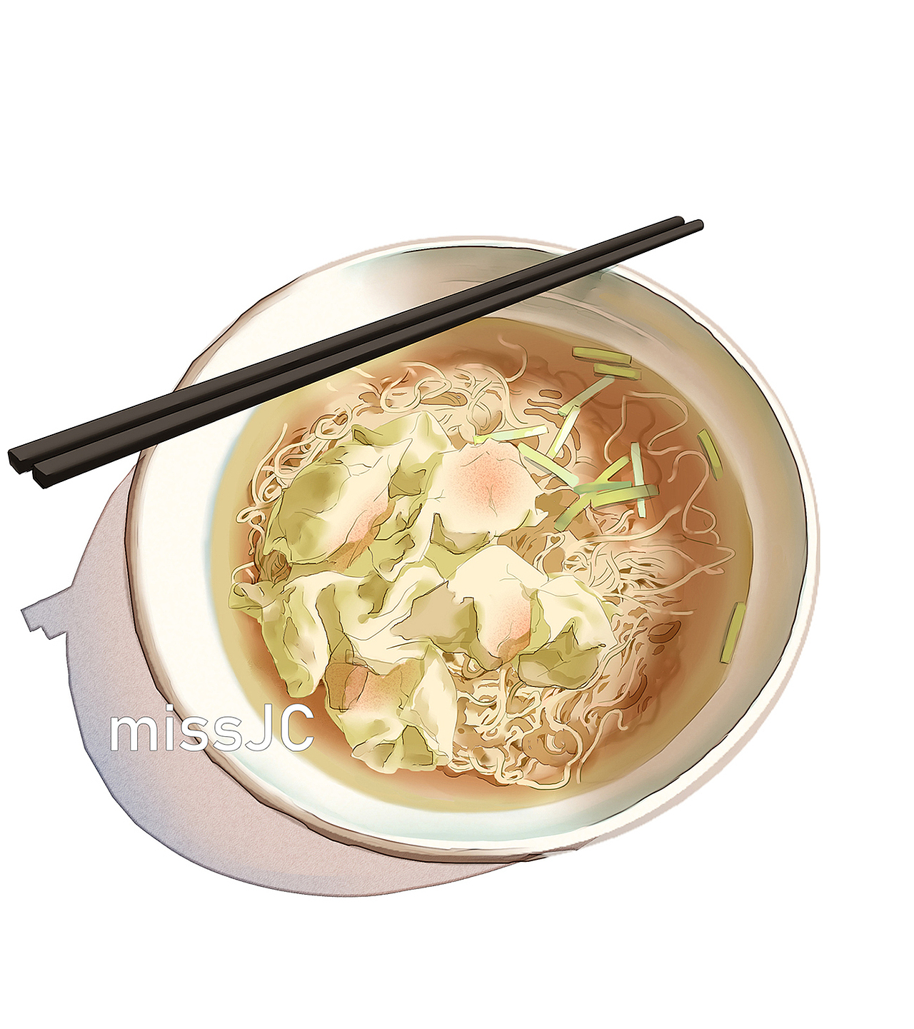 美食绘云吞面写实风