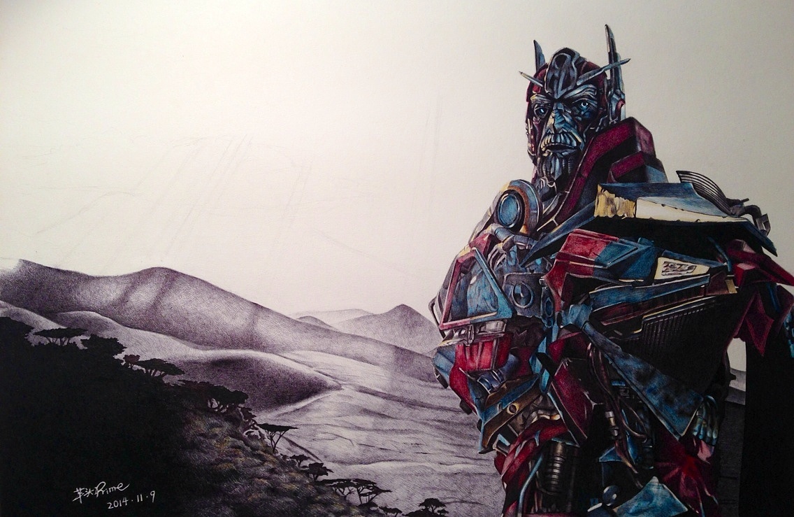 圆珠笔手绘变形金刚 御天敌