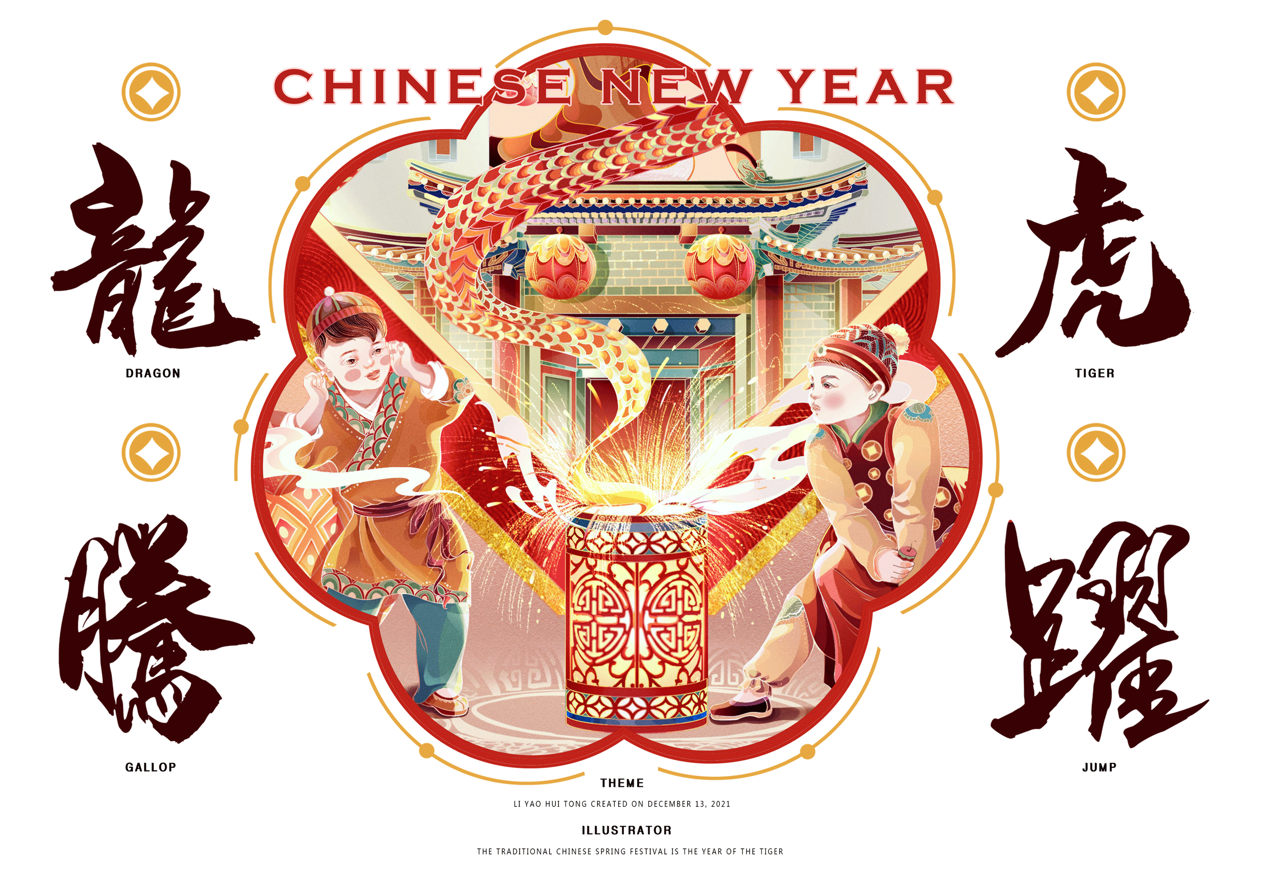龙腾虎跃贺新春 - 2022虎年春节插画（图ZMjgxNTE0ODg4） - 商业插画 - 站酷设计师李耀辉TONG原创素材 - 站酷ZCOOL