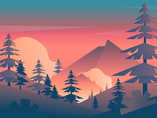Ai临摹 | 渐变黄昏山之林景（个人主页-ZMzE2MTMxNDA=） - 其他UI - 站酷设计师MOMO_桃原创素材 - 站酷ZCOOL