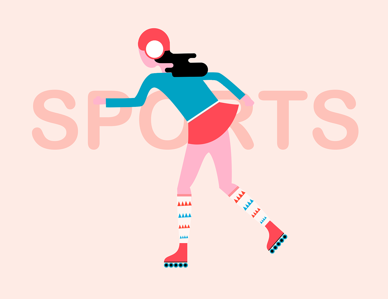 扁平滑轮少女风格插画