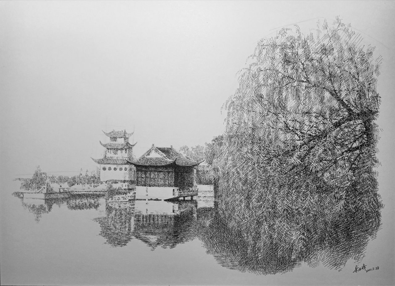 钢笔画《长安八景》 1