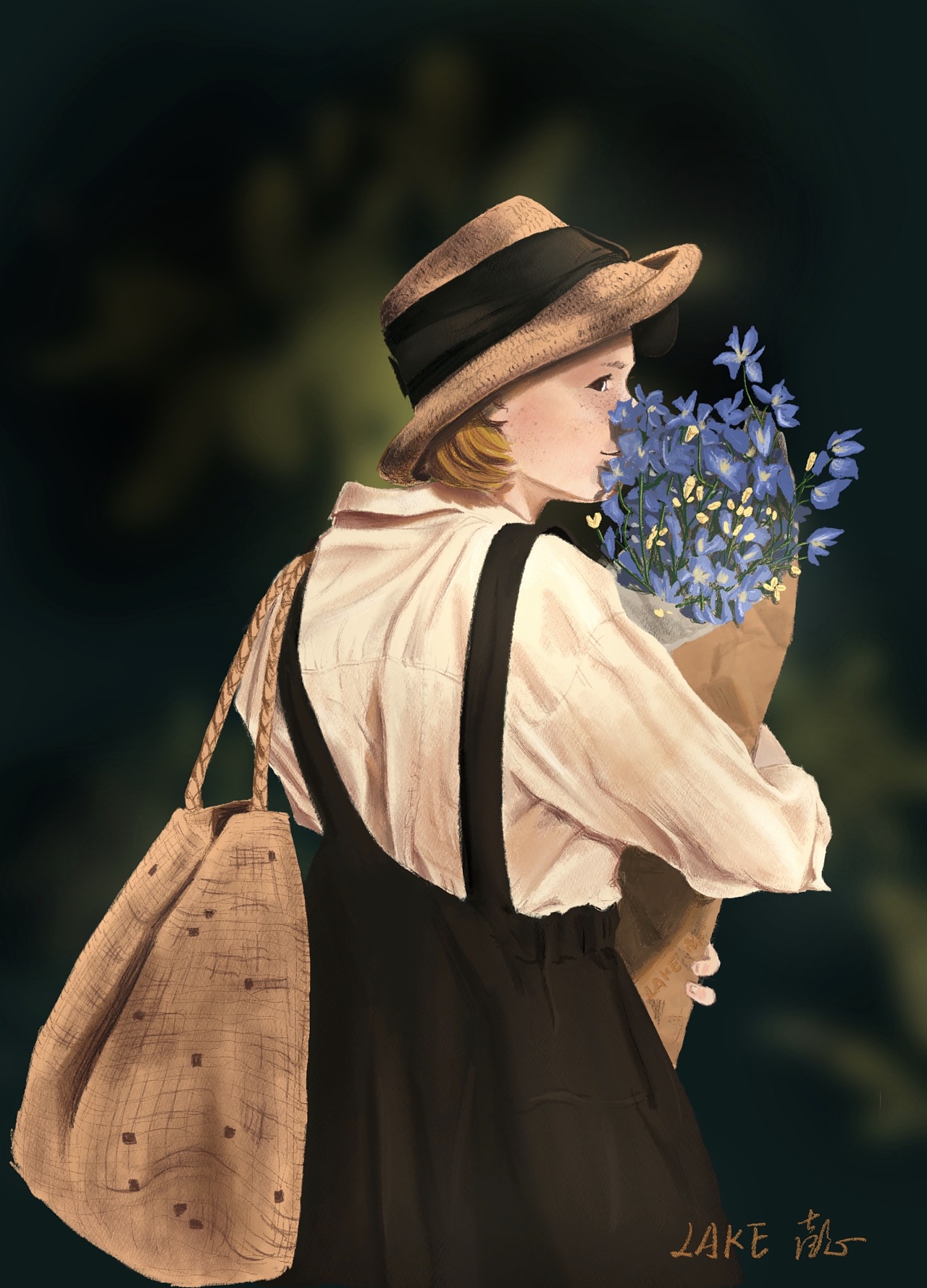 手绘捧花少女(照片转图)