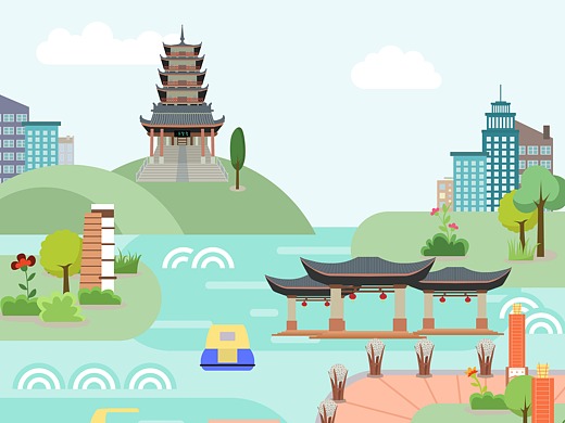 佛山-南海区 矢量插画