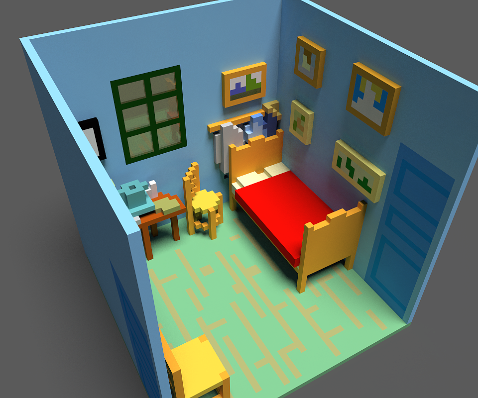 MagicaVoxel小练习:Bedroom in Arles, 梵高的卧室