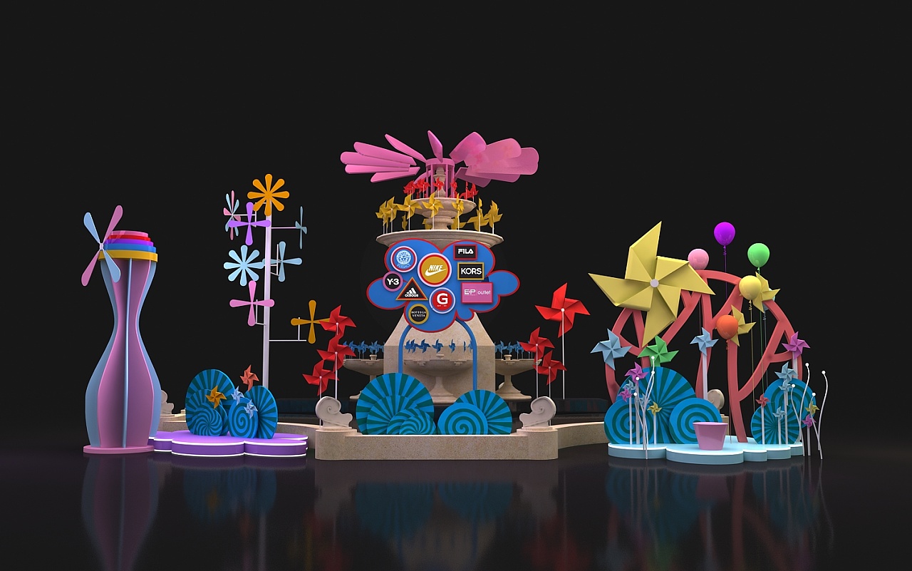 喷泉美陈包装设计塞班朋克风格3d效果图